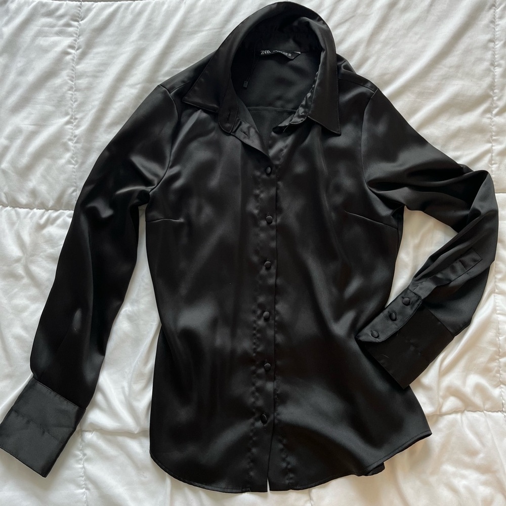 Zara Black Satin Blouse
